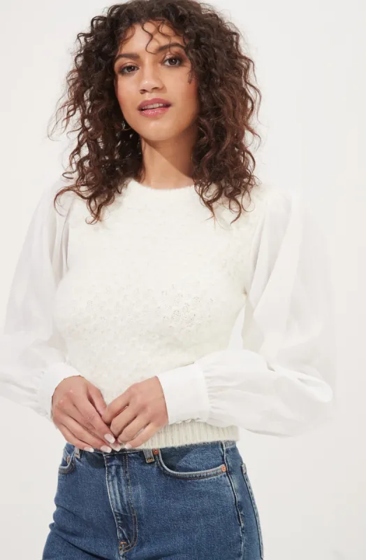 Bijoux Fuzzy Knit Puff Sleeve Sweater sold by Astr