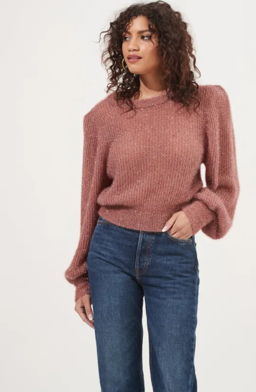 Arlene Metallic Fuzzy Knit Sweater made by Astr