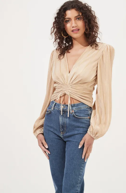 Braydon Pleated Ruched Front Long Sleeve Top made by Astr