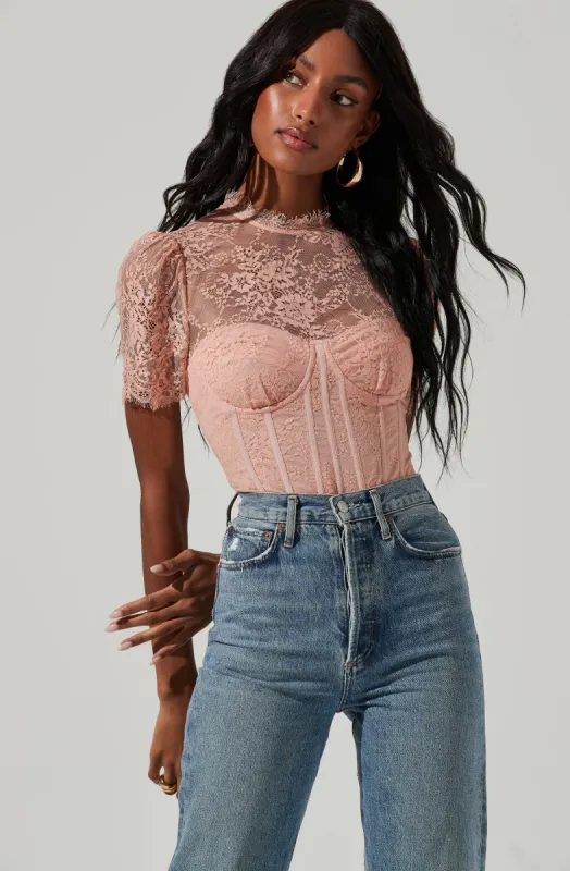 Lacie Bustier Short Sleeve Lace Bodysuit sold by Astr