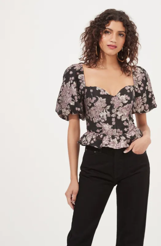 Sidney Floral Puff Sleeve Corset Top made by Astr
