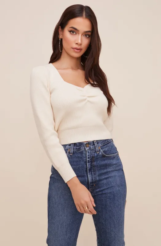 Long Sleeve Sweetheart Neck Cropped Sweater made by Astr