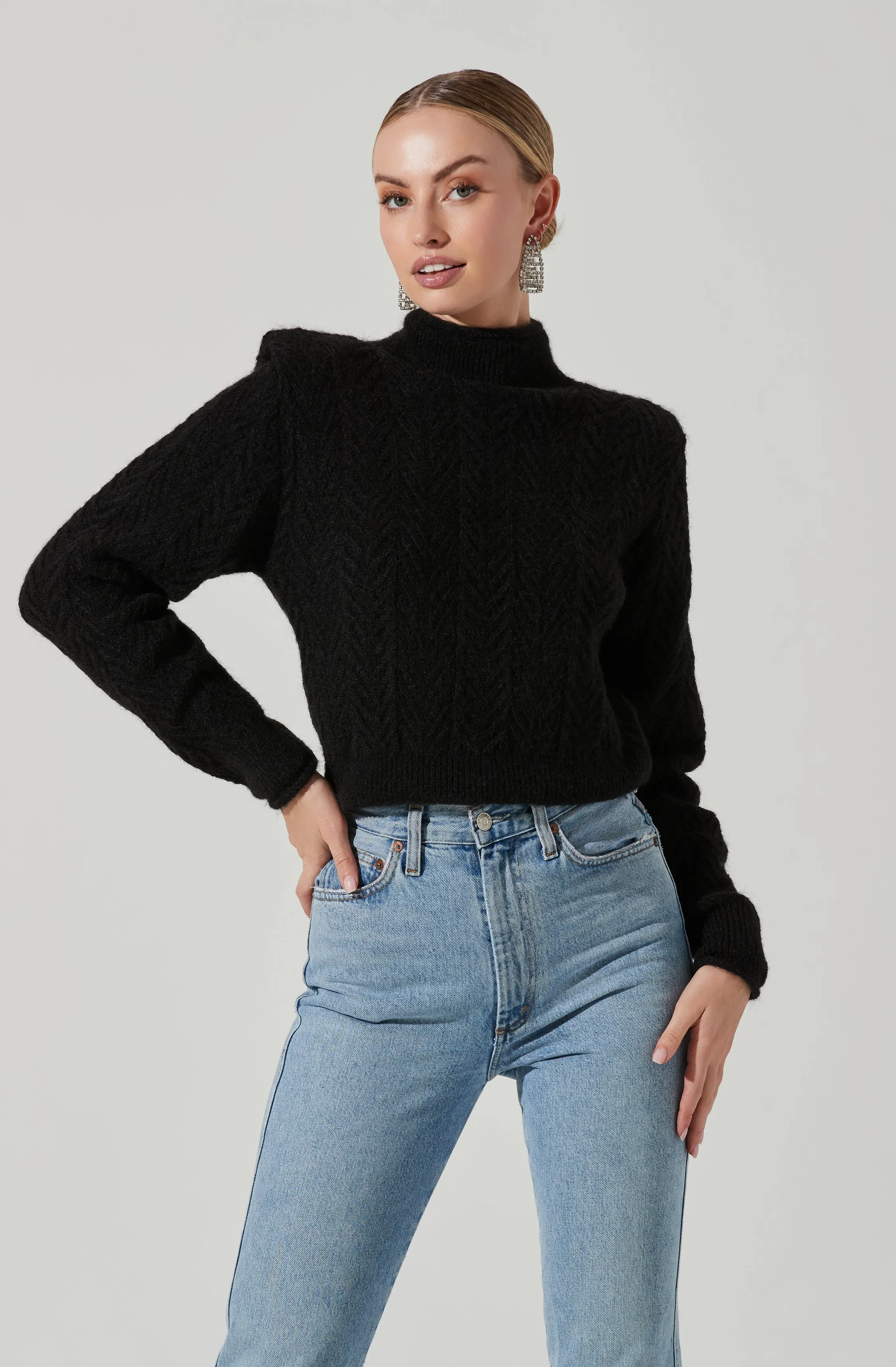 Carlota Cable Knit Mock Neck Sweater sold by Astr