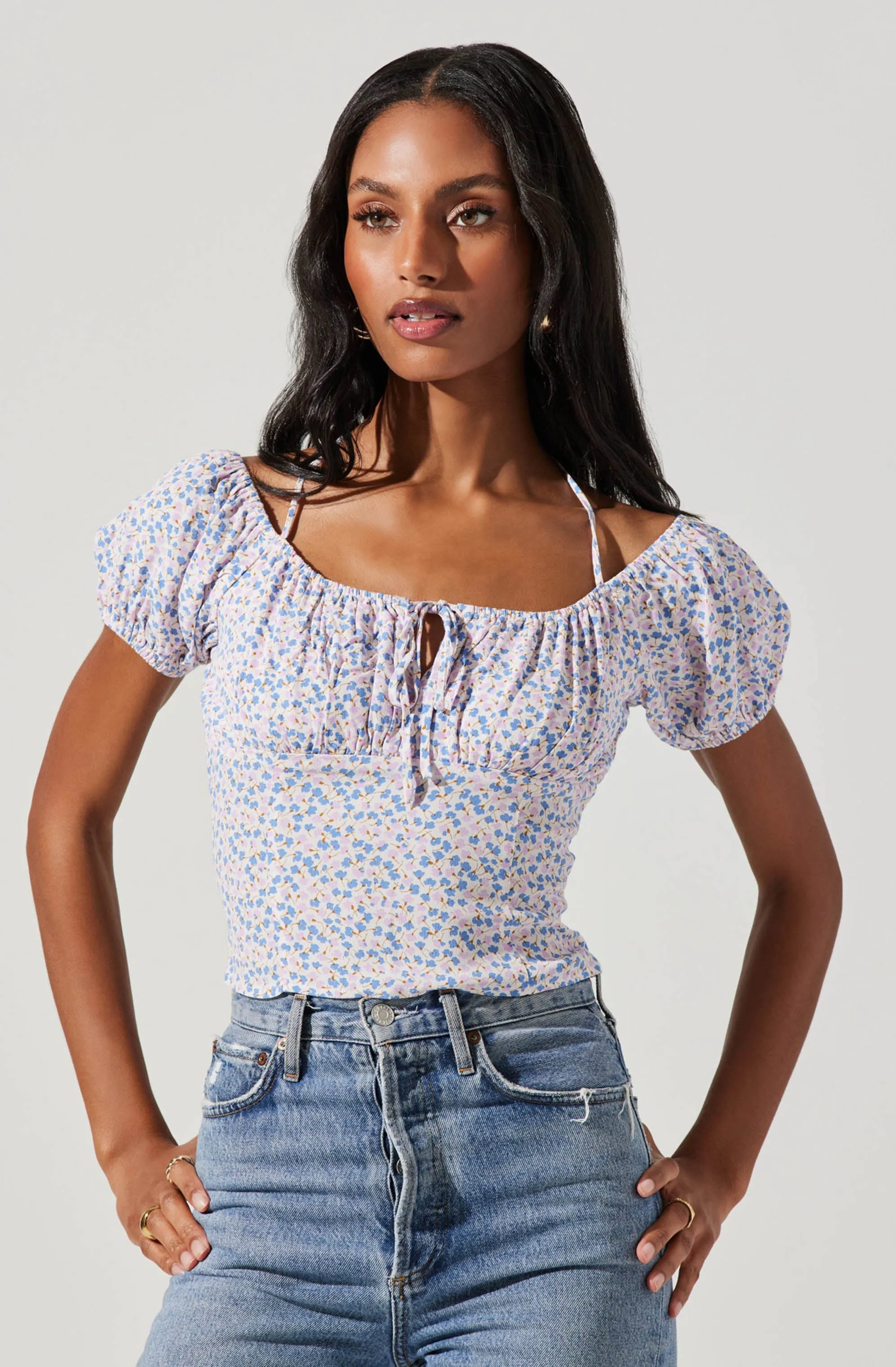 Smocked Halter Tie Floral Top sold by Astr