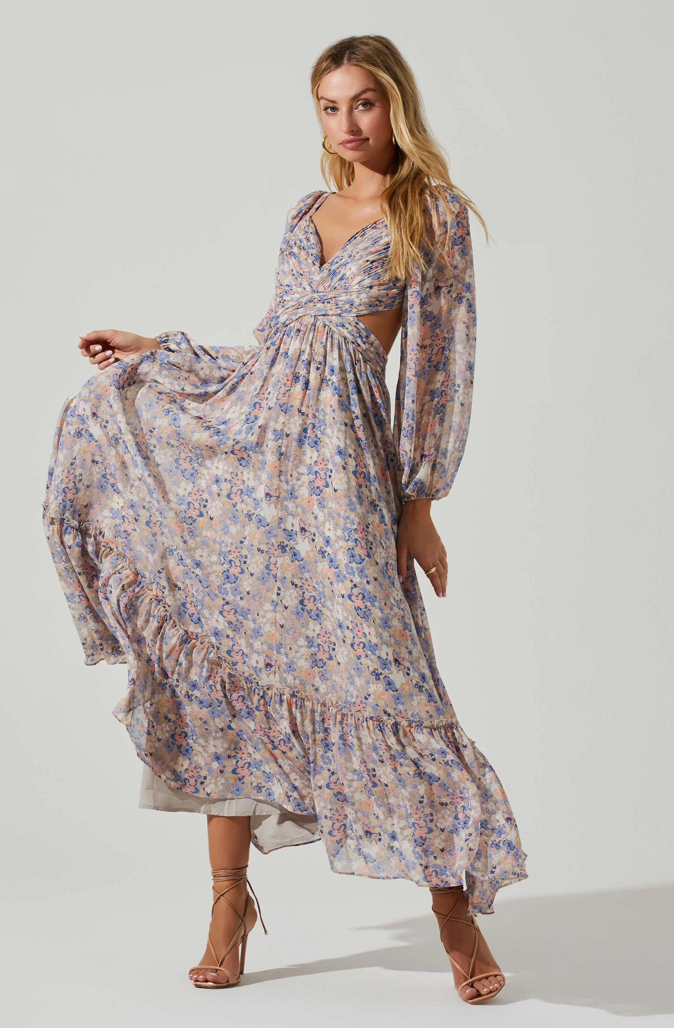 Kammy Floral Open Back Strappy Long Sleeve Maxi Dress sold by Astr