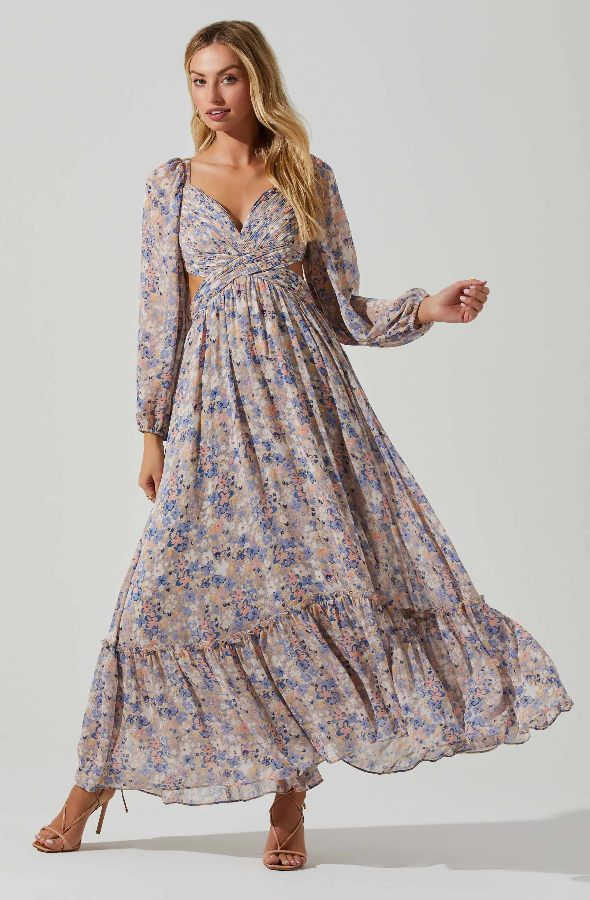 Kammy Floral Open Back Strappy Long Sleeve Maxi Dress sold by Astr product image thumbnail 3