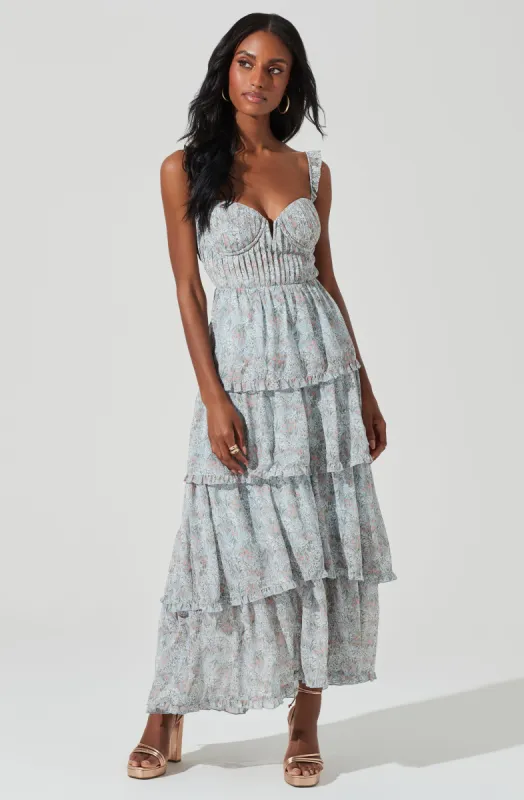 Flutter Strap Floral Tiered Maxi Dress sold by Astr