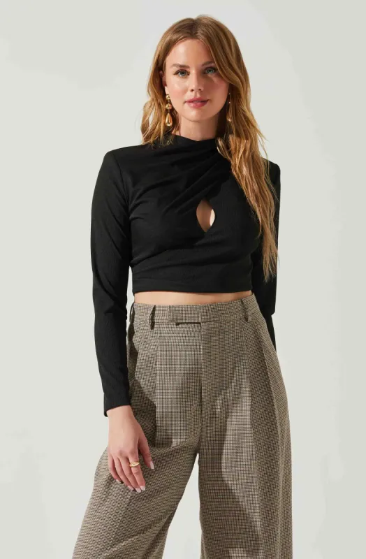 Valerie Keyhole Cutout Mock Neck Top sold by Astr