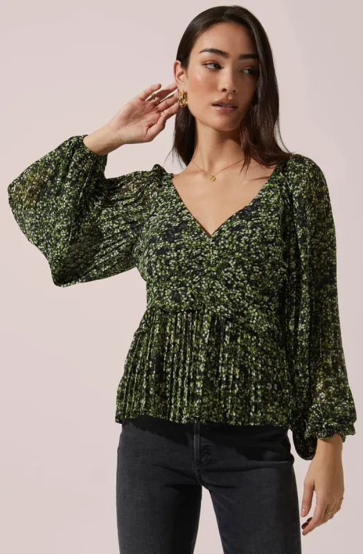 Plisse Long Sleeve Ruffle Top sold by Astr