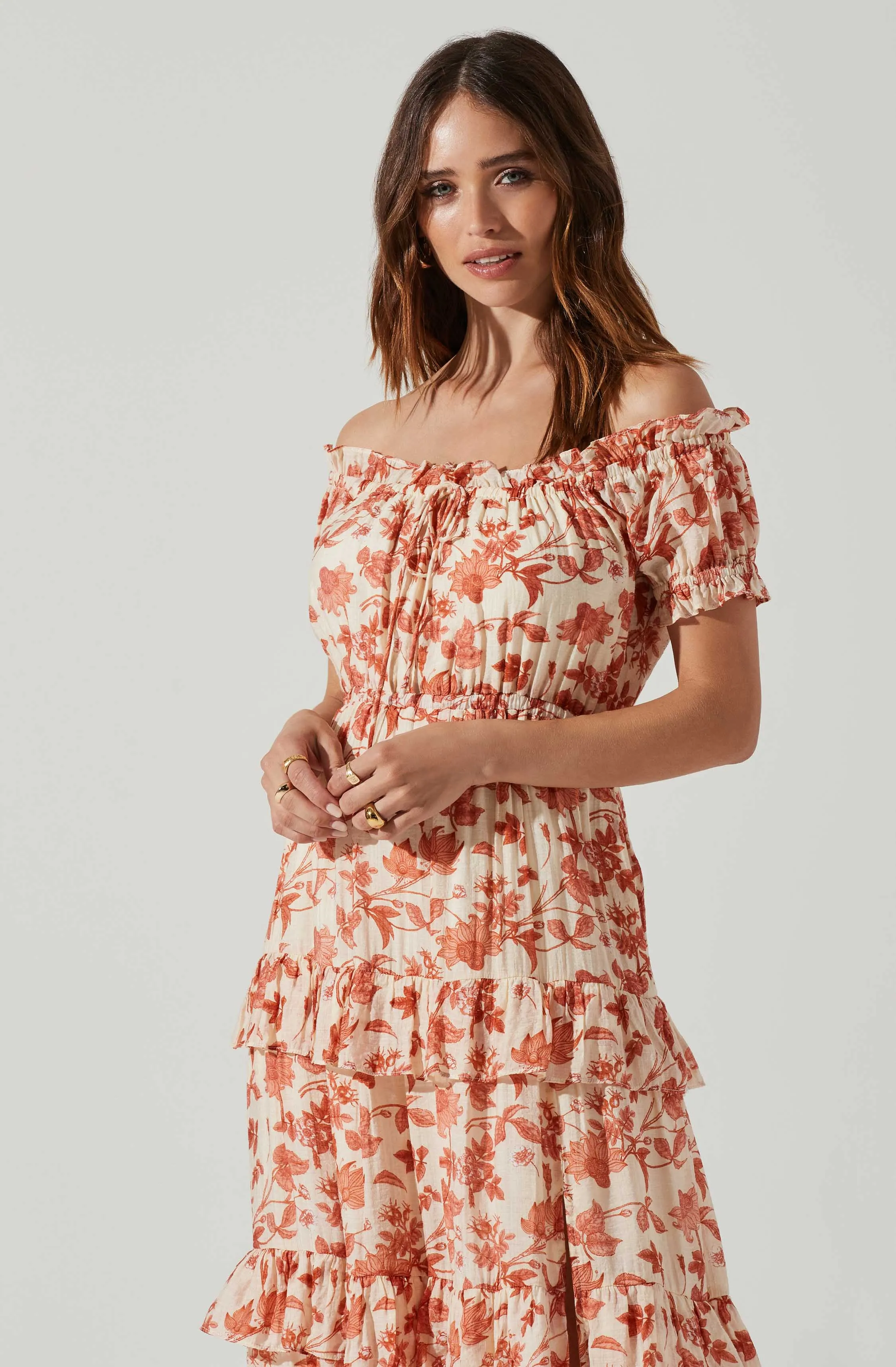 Viona Floral Off Shoulder Tiered Maxi Dress sold by Astr product image thumbnail 3