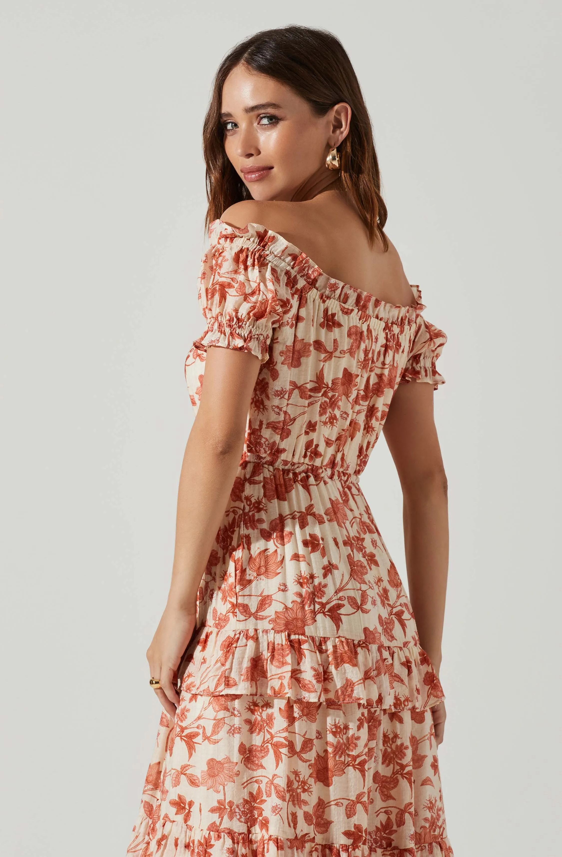 Viona Floral Off Shoulder Tiered Maxi Dress sold by Astr product image thumbnail 4