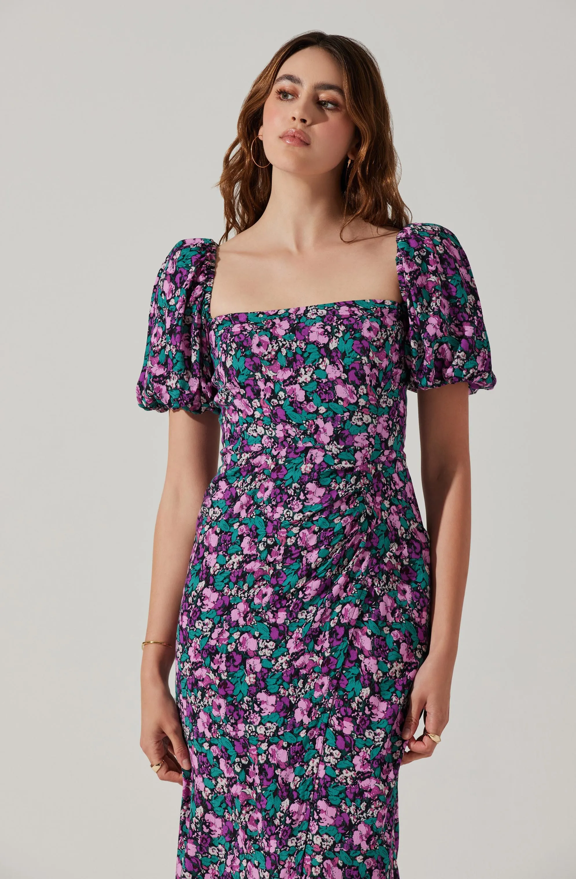Floral Square Neck Slit Front Midi Dress sold by Astr product image thumbnail 2