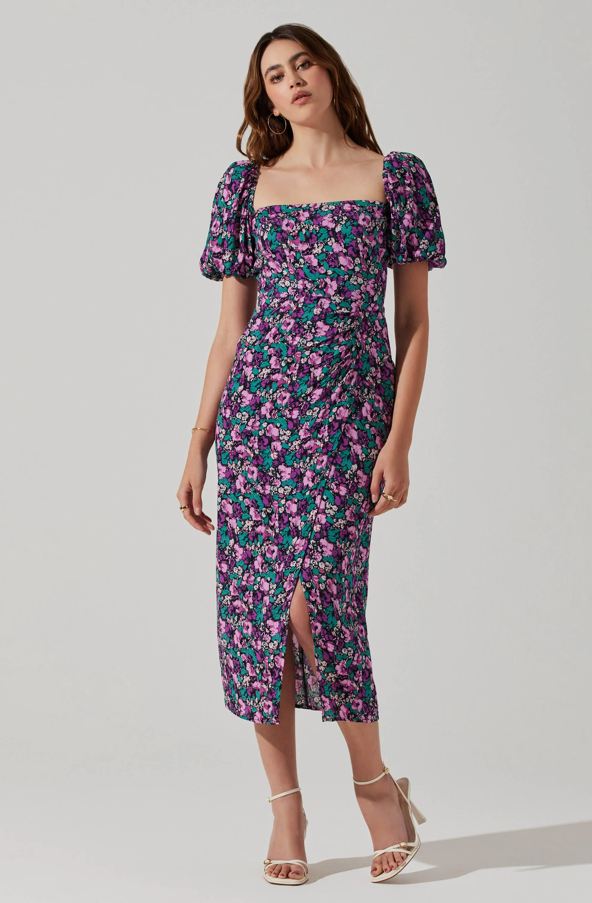 Floral Square Neck Slit Front Midi Dress sold by Astr product image thumbnail 3