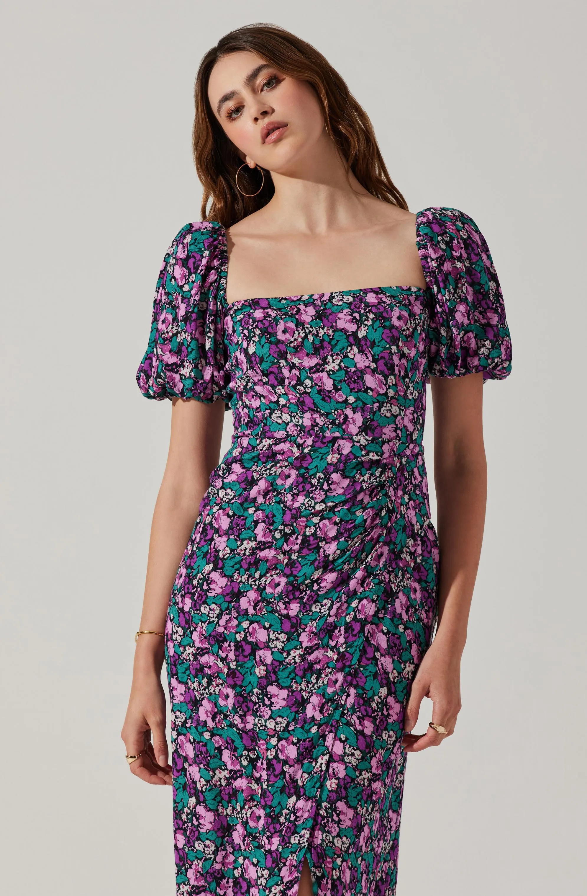 Floral Square Neck Slit Front Midi Dress sold by Astr product image thumbnail 4