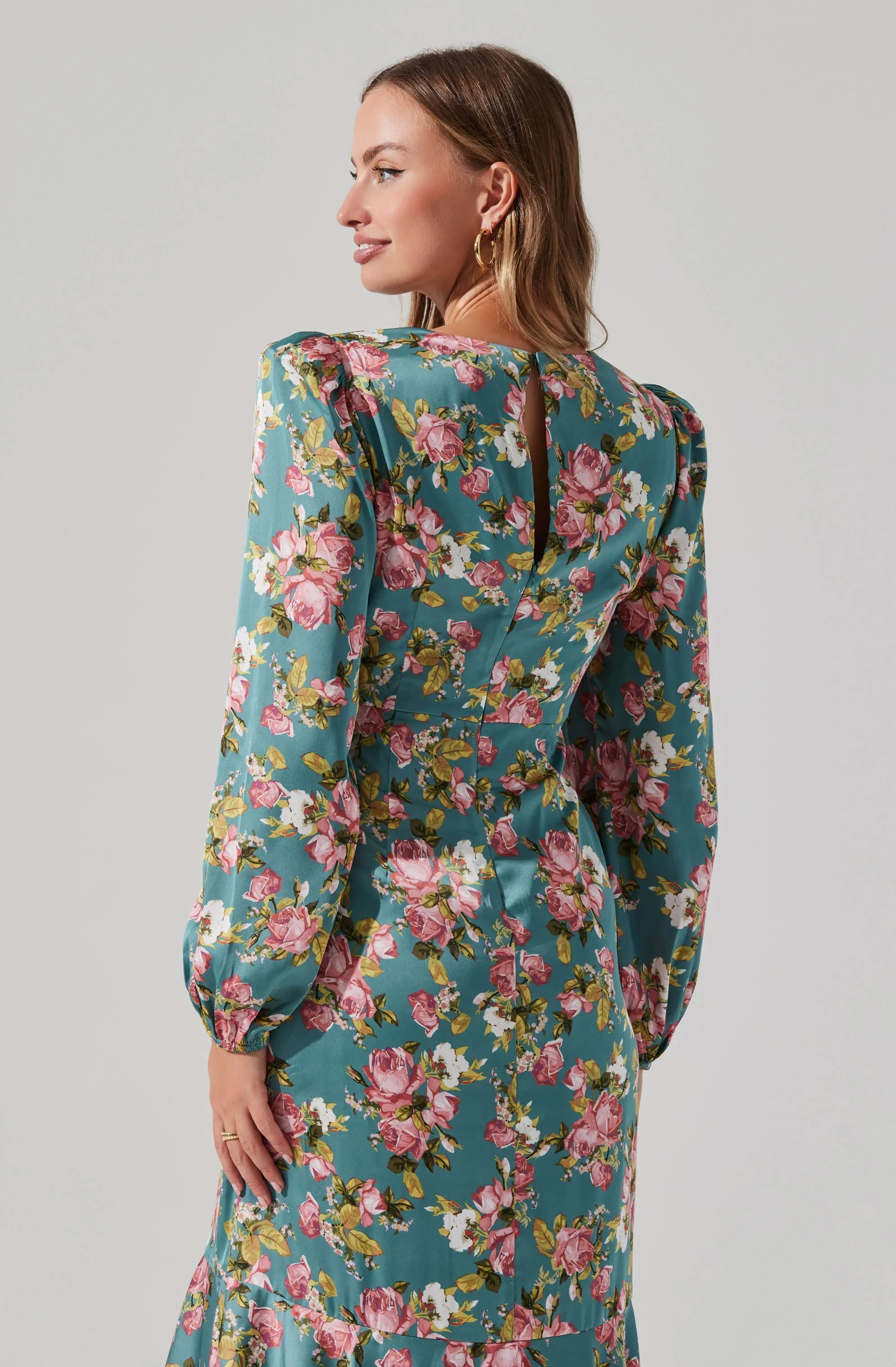 Satin Floral Twist V-Neck Midi Dress sold by Astr product image thumbnail 5