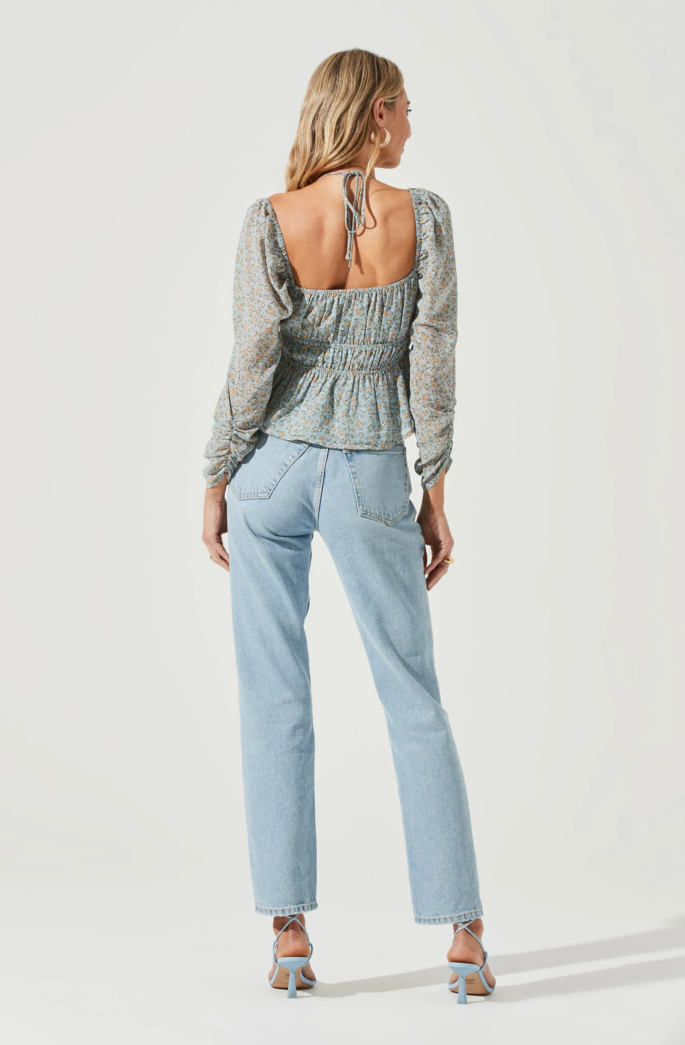 Floral Long Sleeve Shoulder Cutout Tie Neck Top sold by Astr product image thumbnail 5