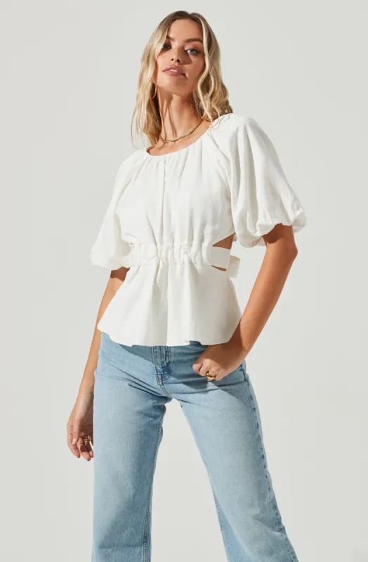 Vendetti Cutout Puff Sleeve Top sold by Astr