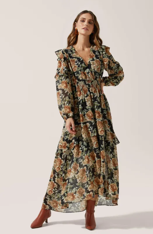 Long Sleeve Ruffle Floral Maxi Dress sold by Astr