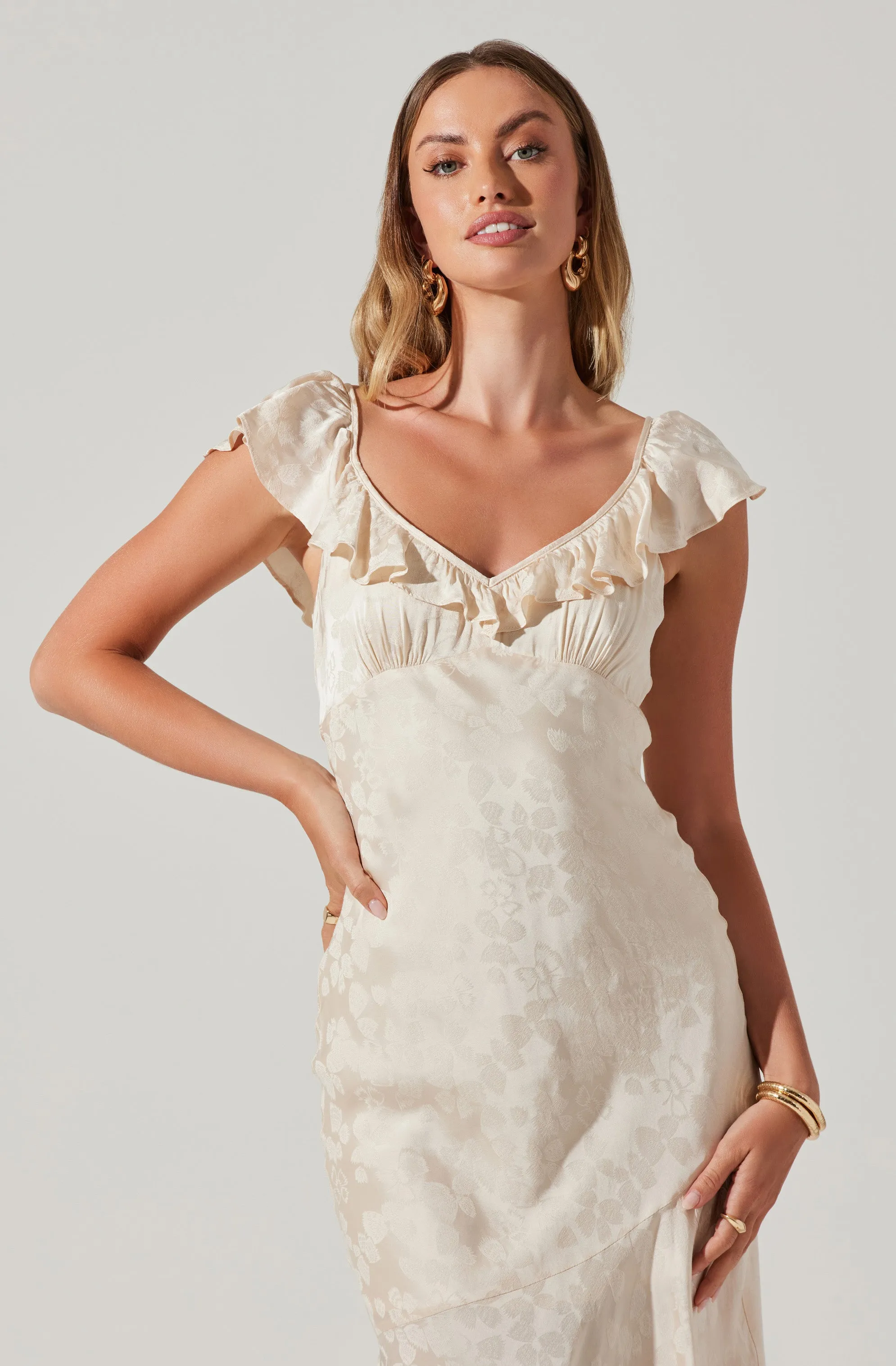 Freesia Jacquard Print Ruffle Midi Dress sold by Astr product image thumbnail 4