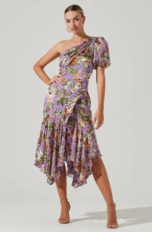 Santorini Floral One Shoulder Midi Dress sold by Astr