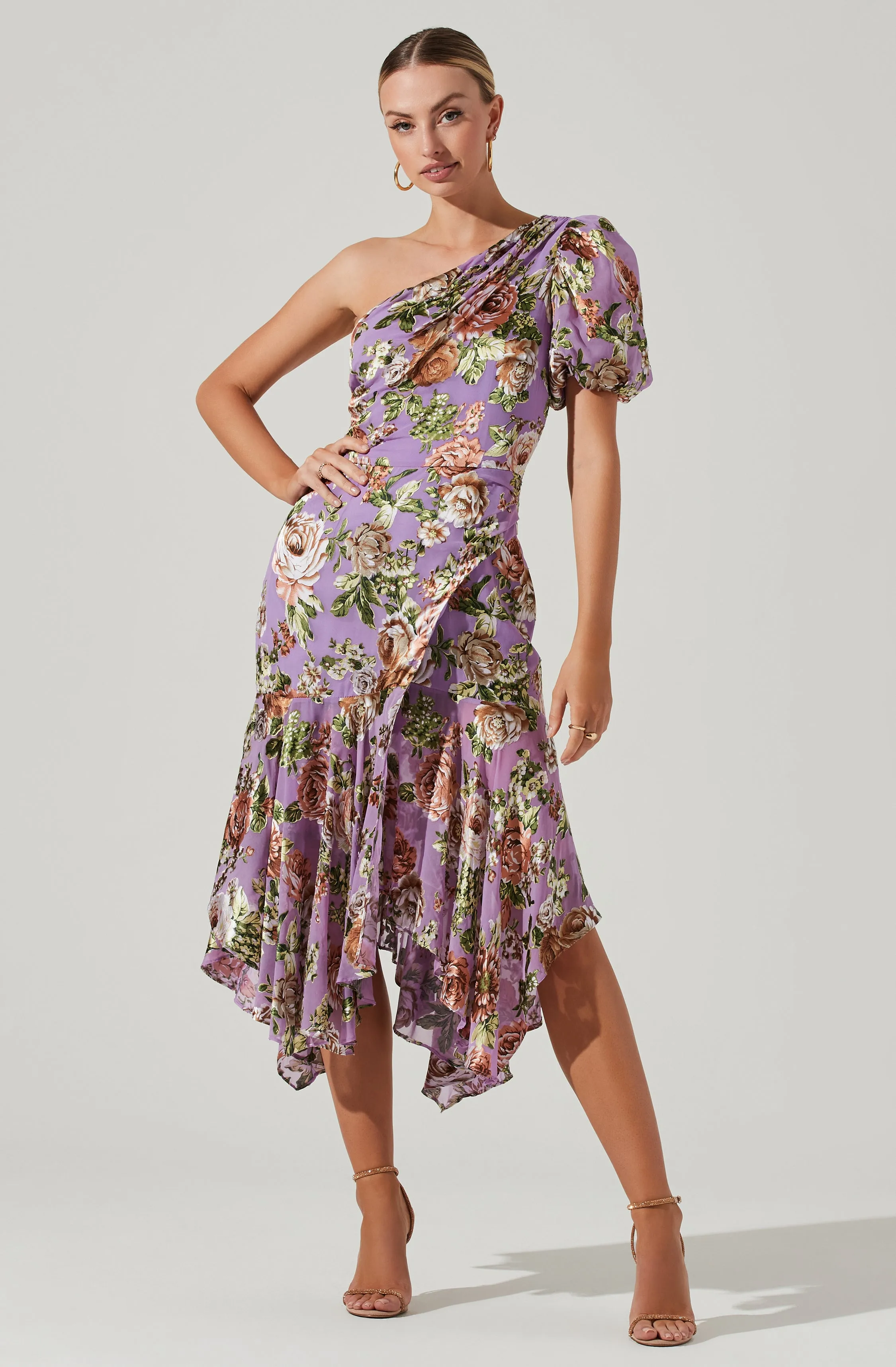 Santorini Floral One Shoulder Midi Dress sold by Astr