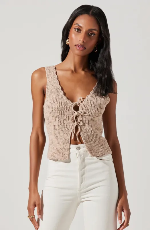 Crochet Front Tie Flyaway Top sold by Astr