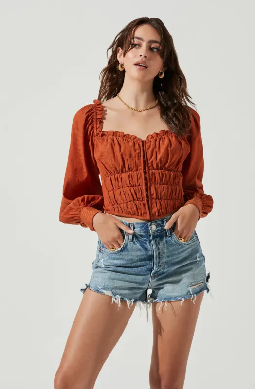 Amber Shirred Hook And Eye Long Sleeve Top sold by Astr