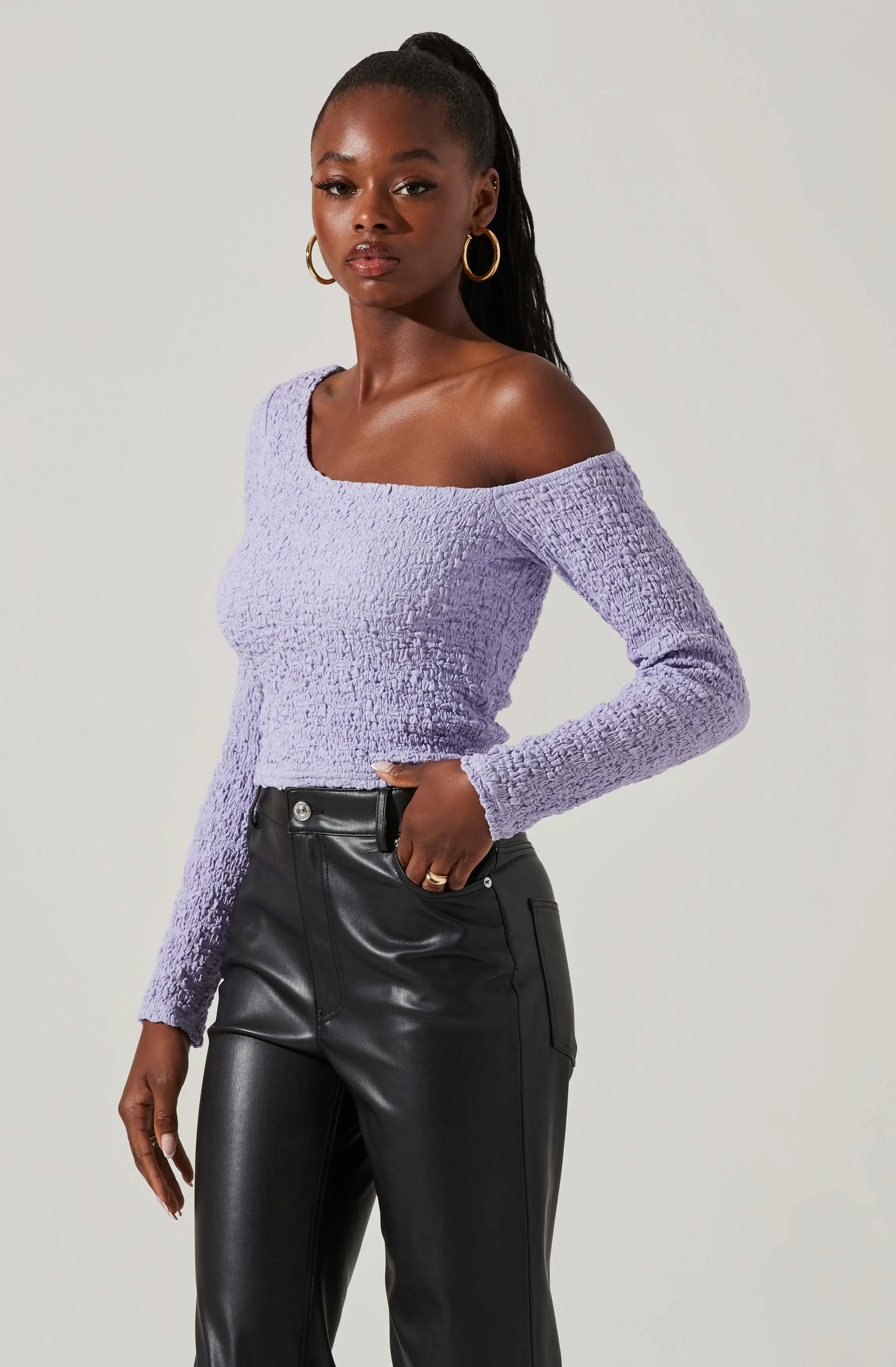 Finley Crinkled Off Shoulder Long Sleeve Crop Top sold by Astr product image thumbnail 5
