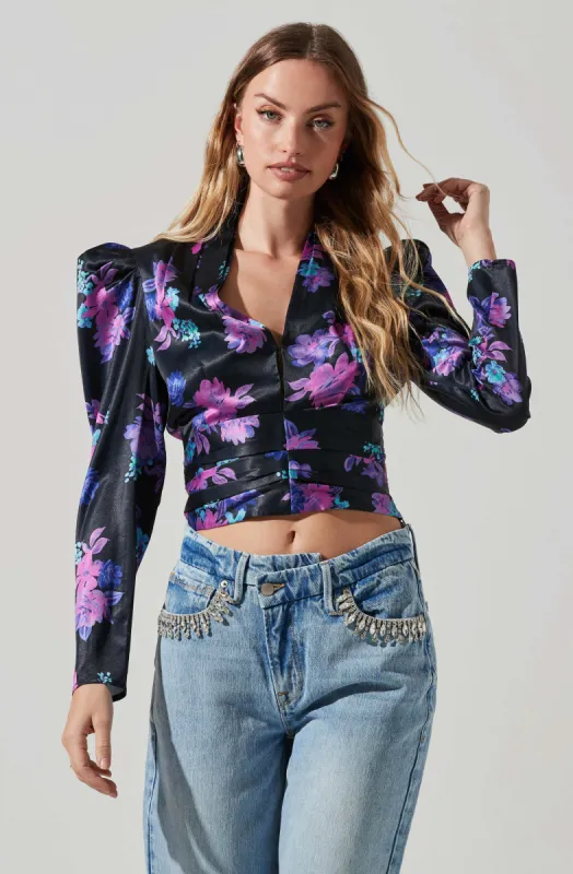 Lili Floral Puff Sleeve Tie Waist Top sold by Astr