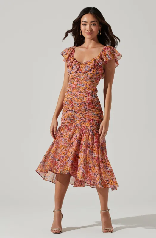 Devereaux Cutout Floral Midi Dress sold by Astr