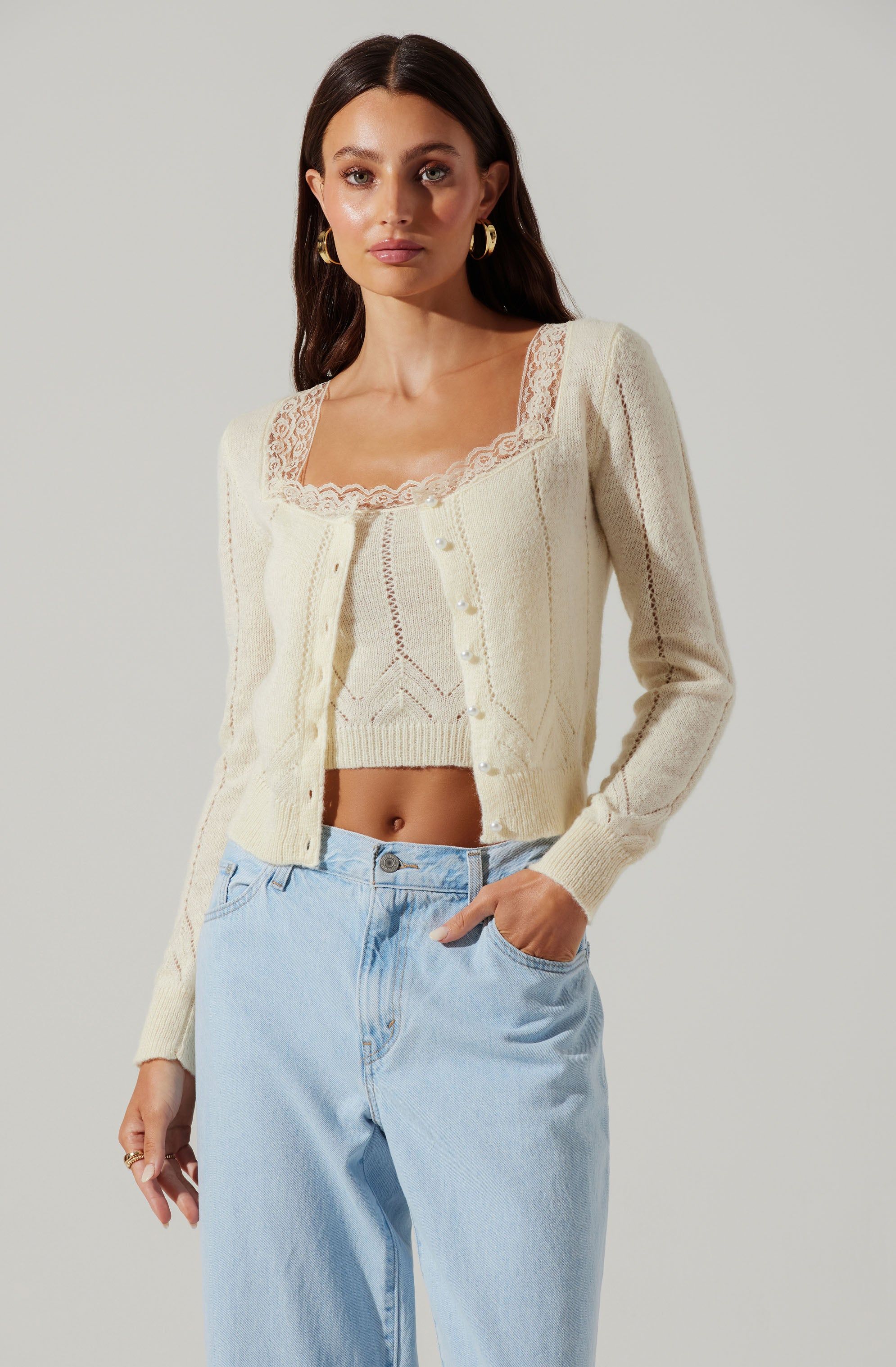 Arlie Lace Trimmed Cardigan sold by Astr