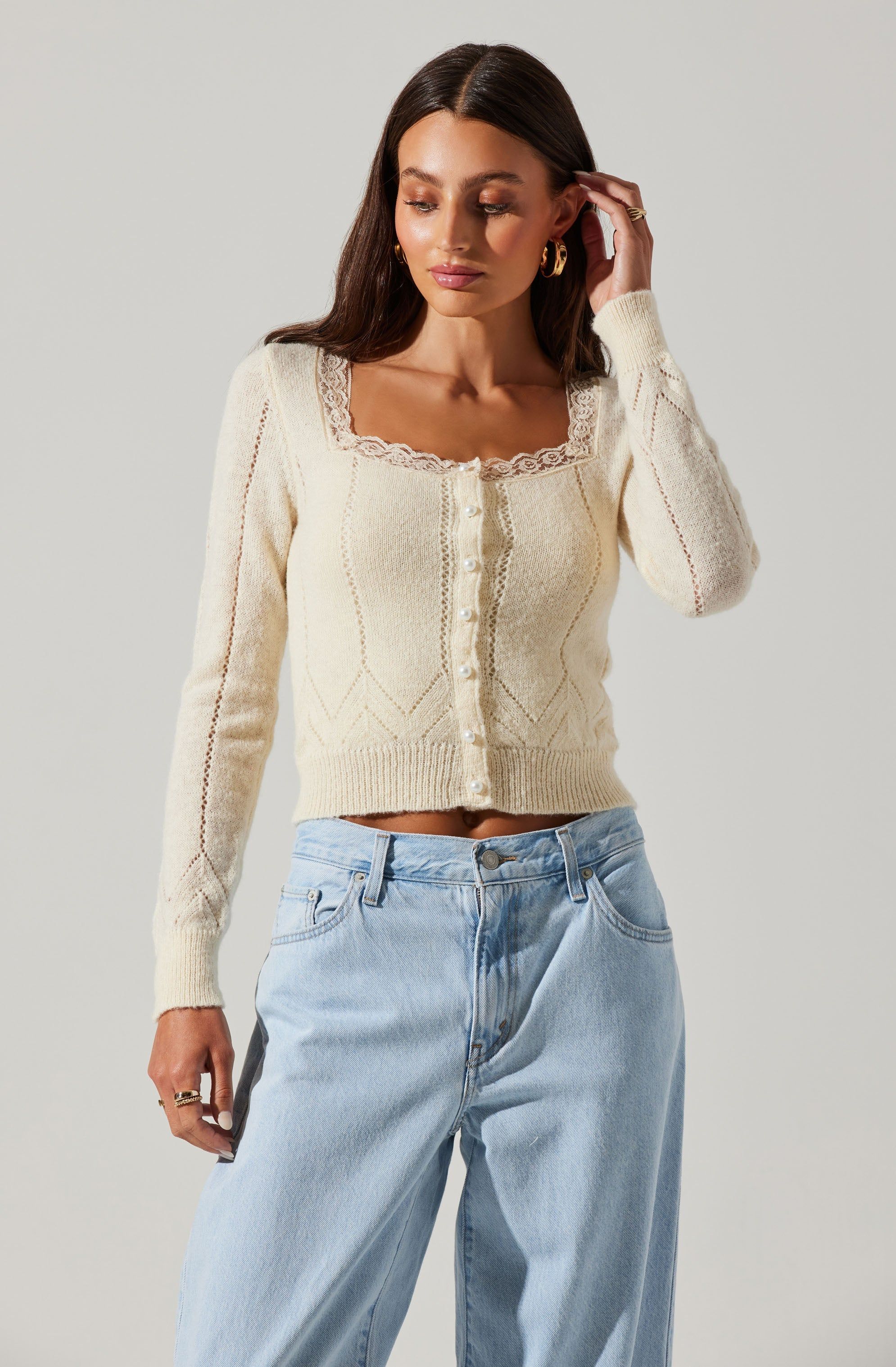 Arlie Lace Trimmed Cardigan sold by Astr product image thumbnail 3