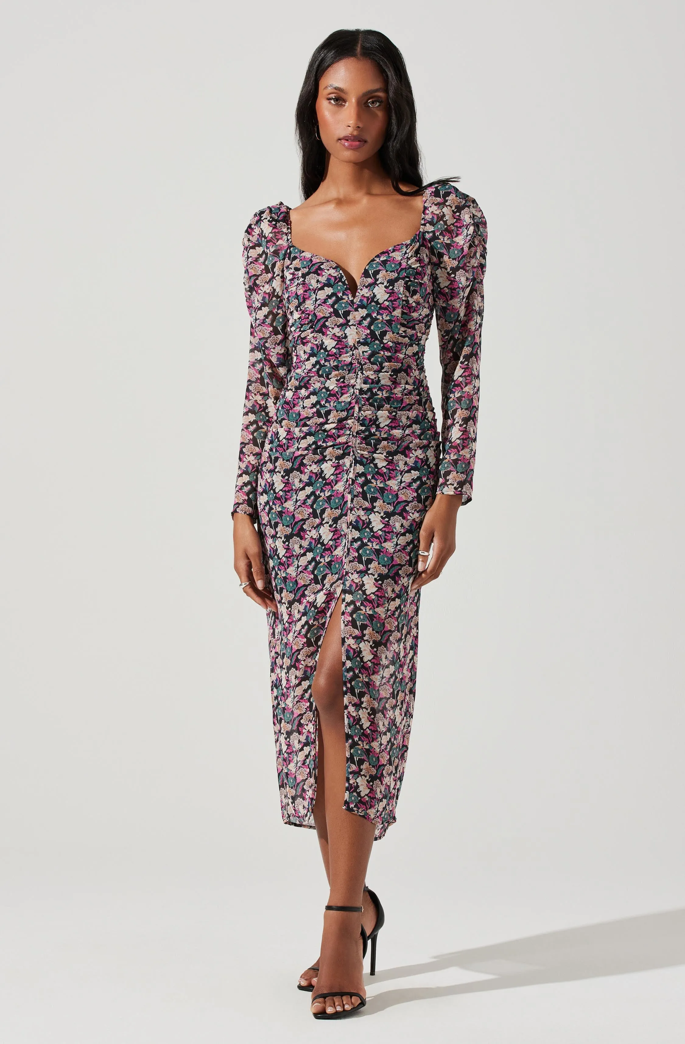 Jamila Floral Sweetheart Neck Midi Dress sold by Astr