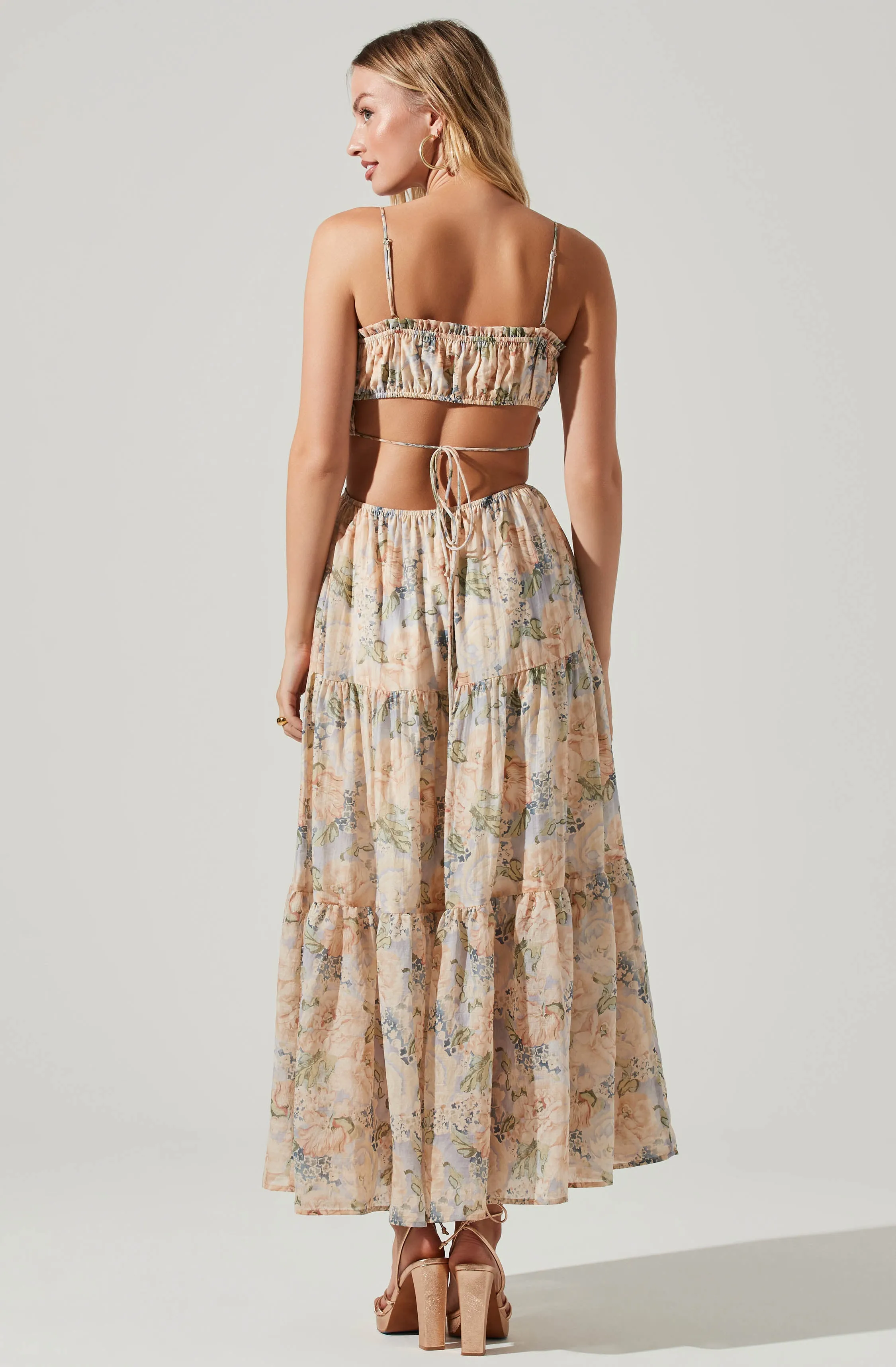 Odina Floral Smocked Tiered Midi Dress sold by Astr product image thumbnail 5