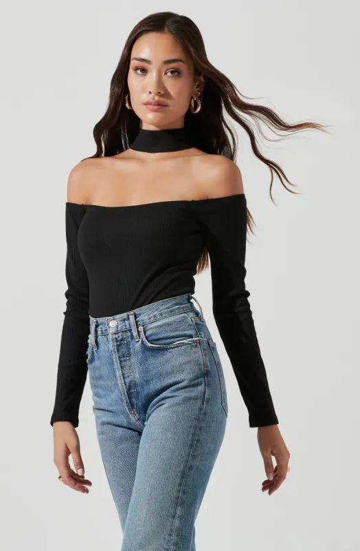 Long Sleeve Cutout Choker Bodysuit sold by Astr