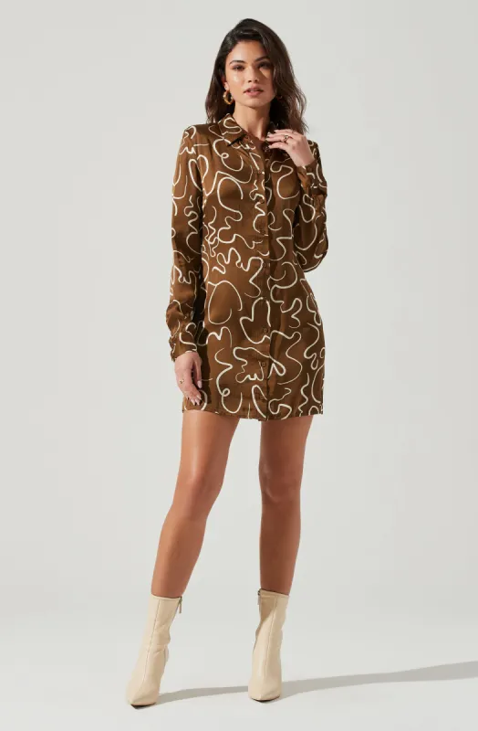 Retro Abstract Print Long Sleeve Mini Dress sold by Astr