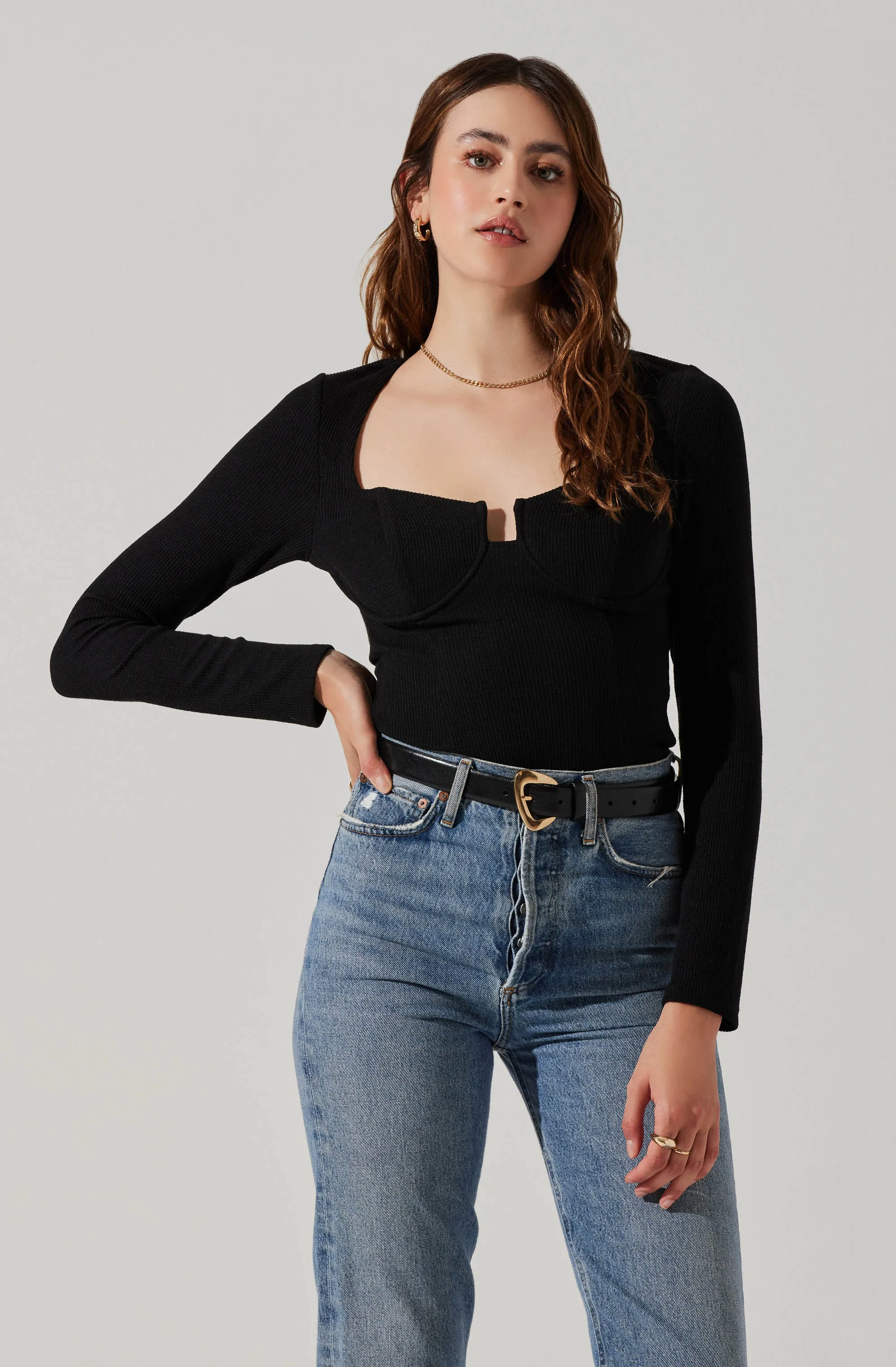 Long Sleeve Cupped Bust Knit Top sold by Astr