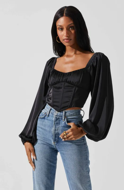 Penny Ruched Bust Long Sleeve Top sold by Astr