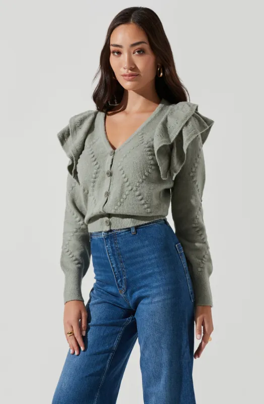 Shoulder Ruffle Long Sleeve Cardigan made by Astr