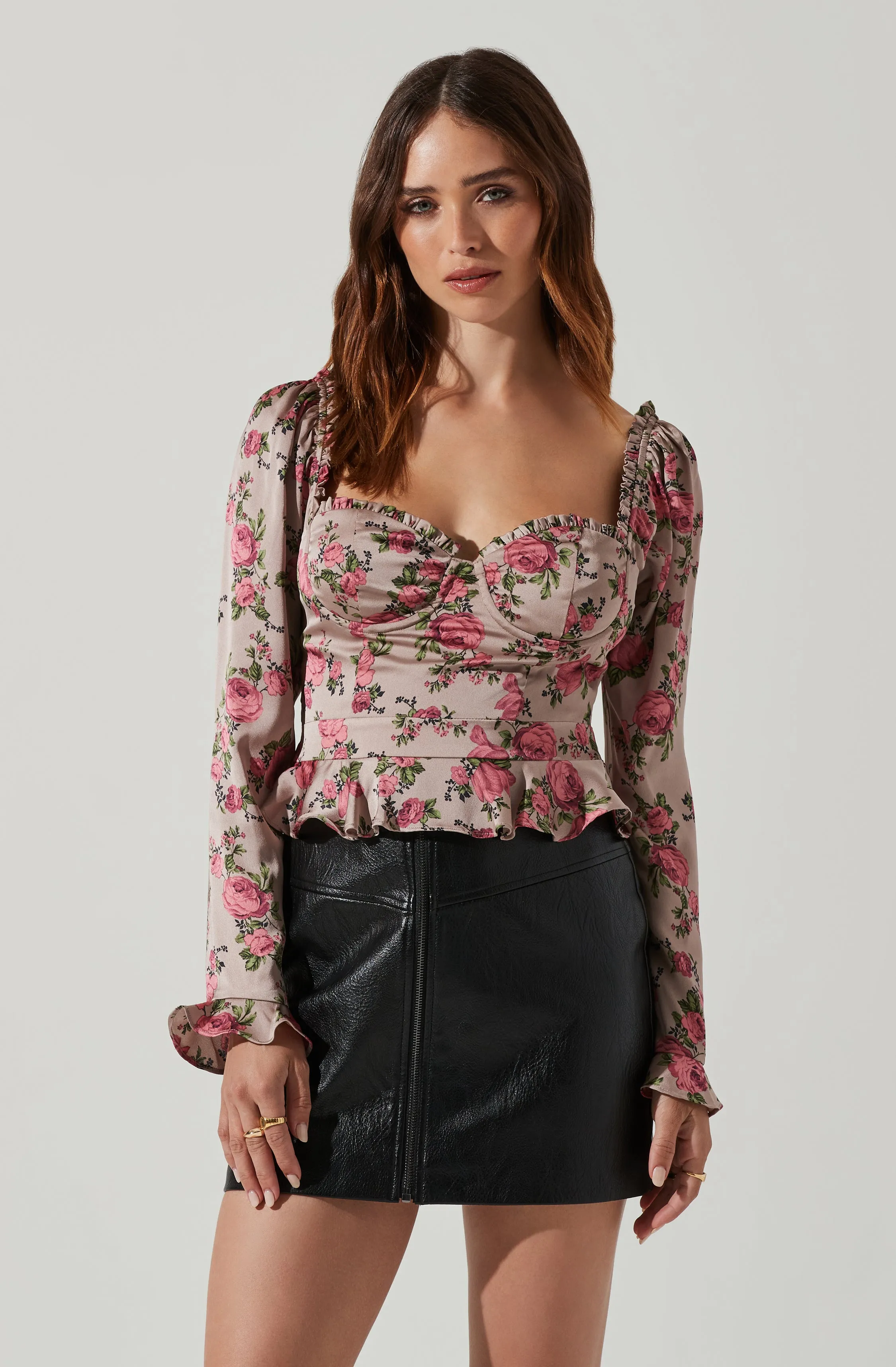 Long Sleeve Sweetheart Cinch Bust Floral Top sold by Astr product image thumbnail 5