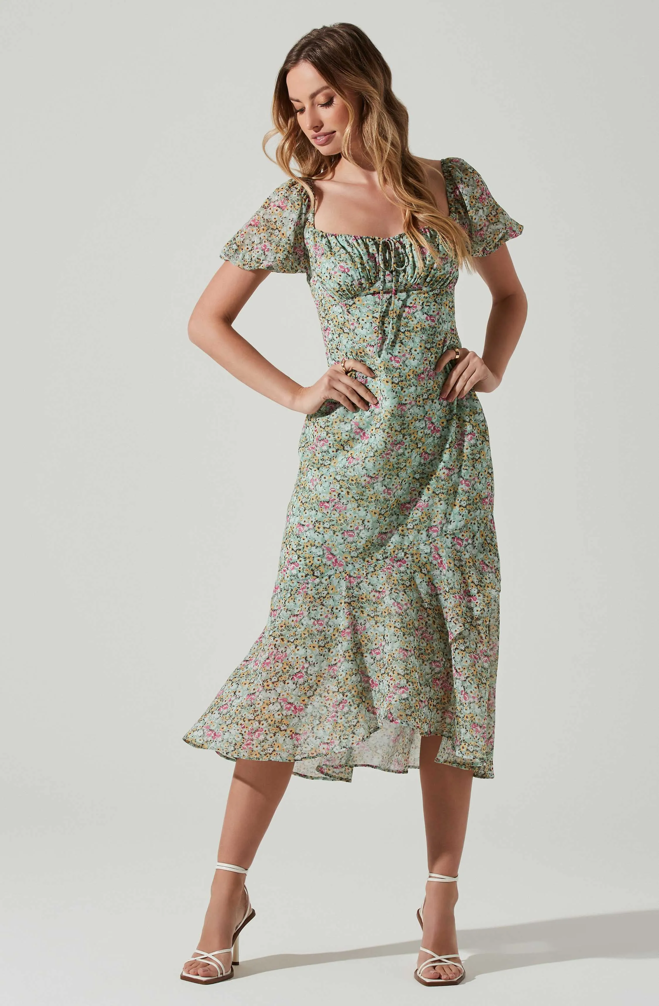 Aida Floral Puff Sleeve Midi Dress sold by Astr product image thumbnail 3