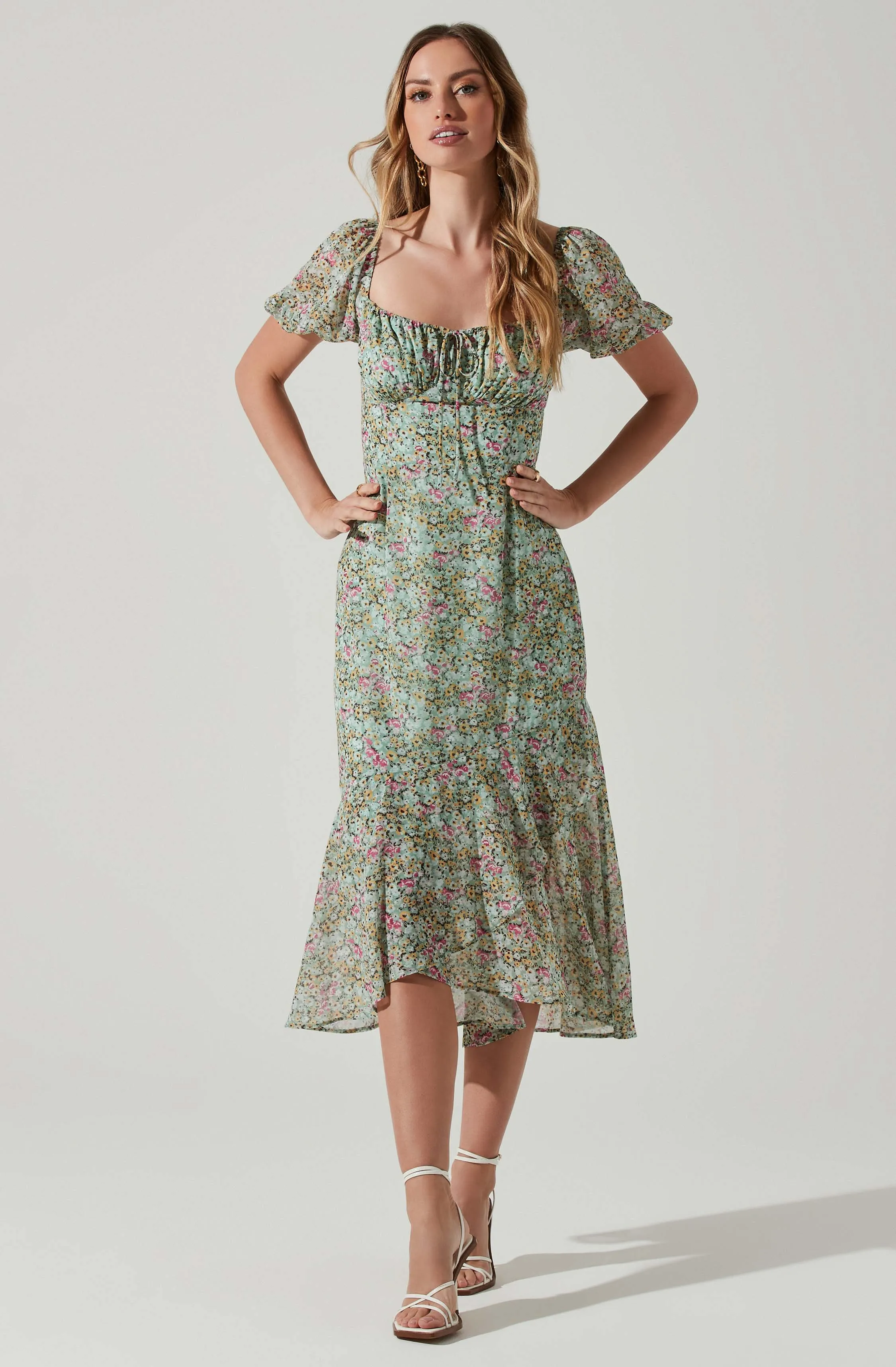Aida Floral Puff Sleeve Midi Dress sold by Astr