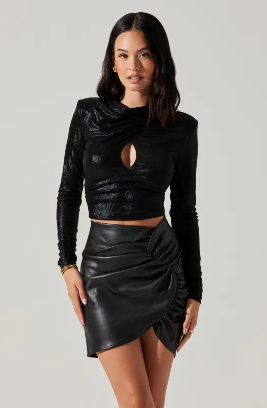 Metallic Keyhole Mock Neck Top sold by Astr