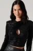 Metallic Keyhole Mock Neck Top sold by Astr