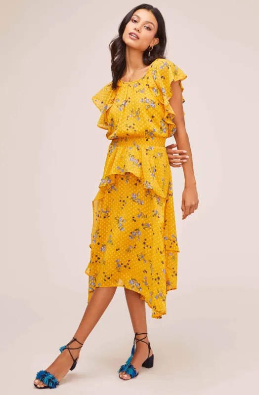 Sheila Floral Ruffle Midi Dress made by Astr