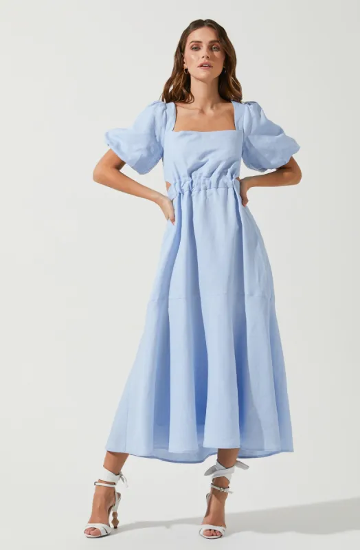 Angeles Cutout Puff Sleeve Midi Dress made by Astr