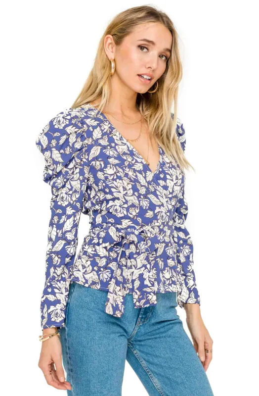 Ruffle Long Sleeve Wrap Front Tie Top sold by Astr