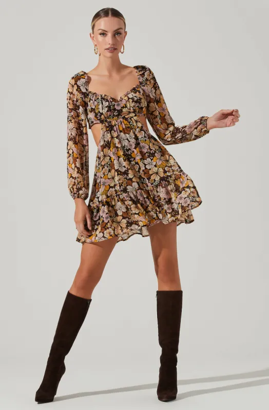Teyla Floral Cutout Long Sleeve Mini Dress sold by Astr