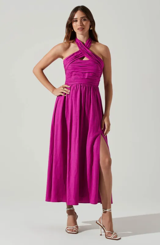 Zaria Pleated Halter Midi Dress sold by Astr