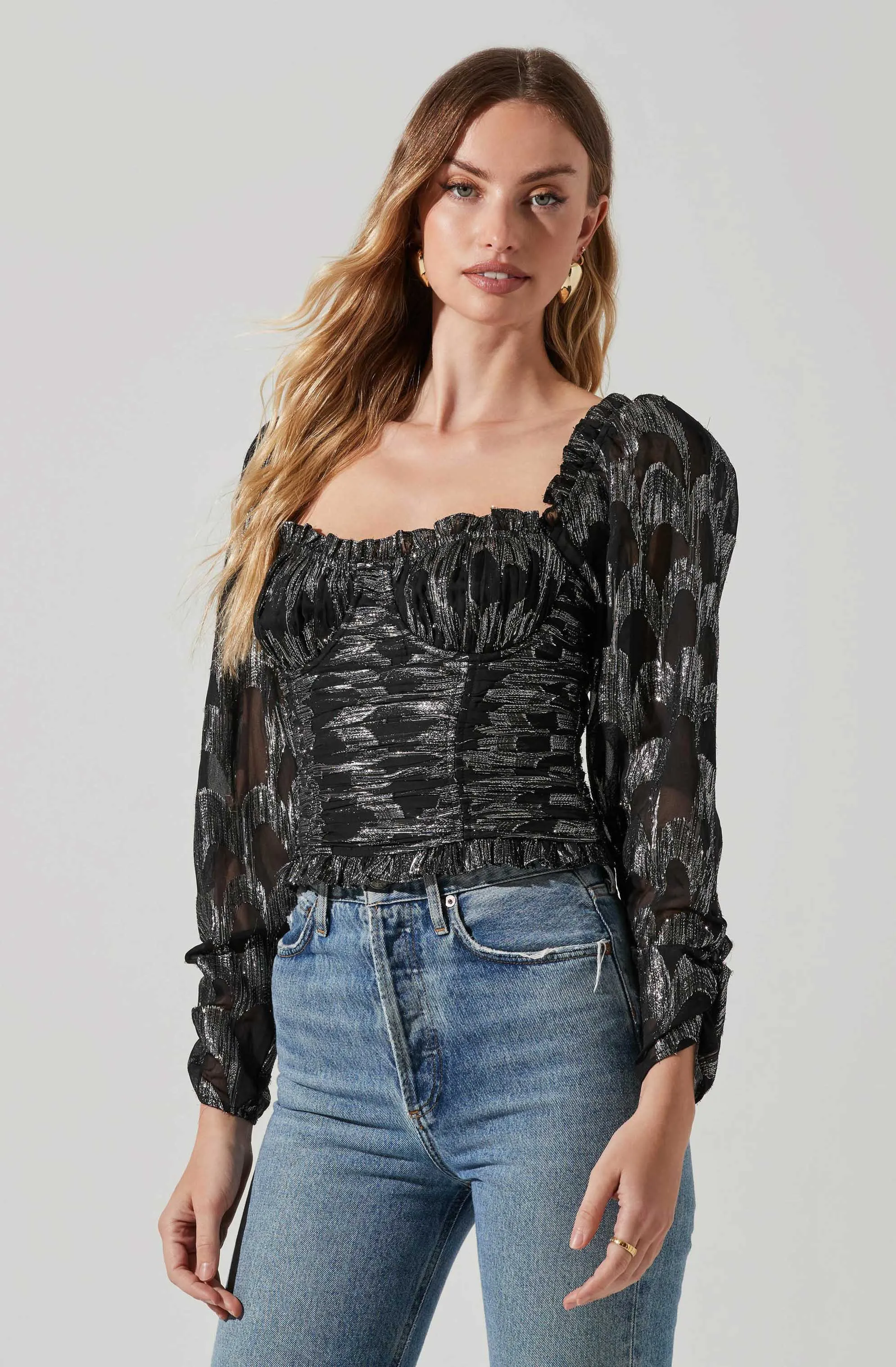 Junie Metallic Ruched Puff Sleeve Top sold by Astr product image thumbnail 3